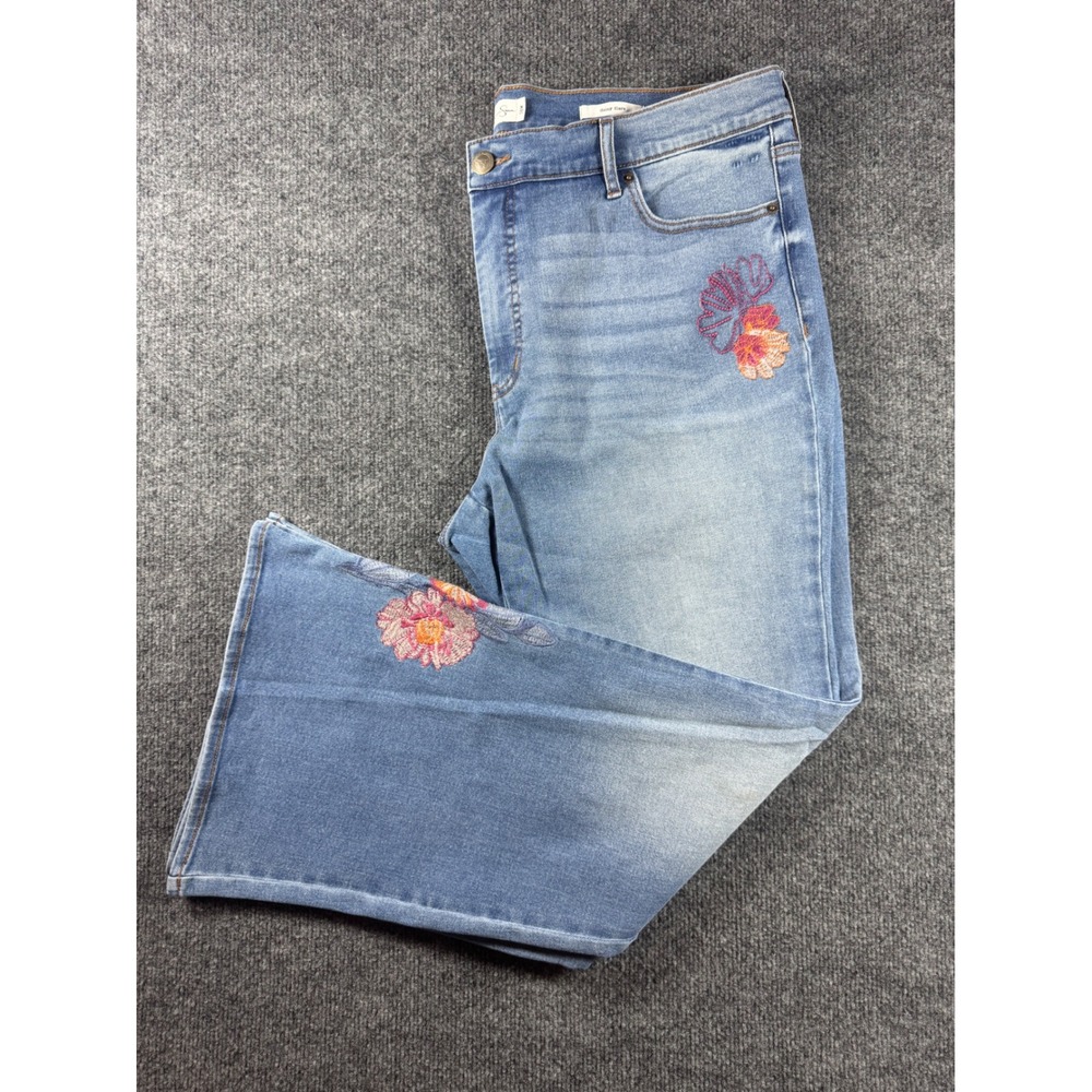 Jessica Simpson Daisy Flare Jeans Light Wash Floral Embroidered Blue Denim 18W